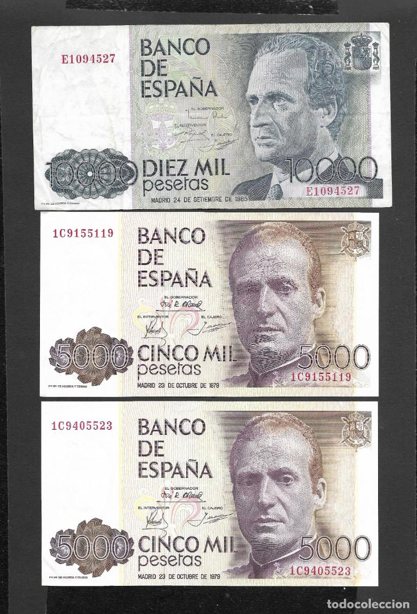 Billetes espa&ntilde;oles: 3 BILLETES (2) 5000 Y (1) 10000 PESETAS 1979-1985 MBC/EBC-