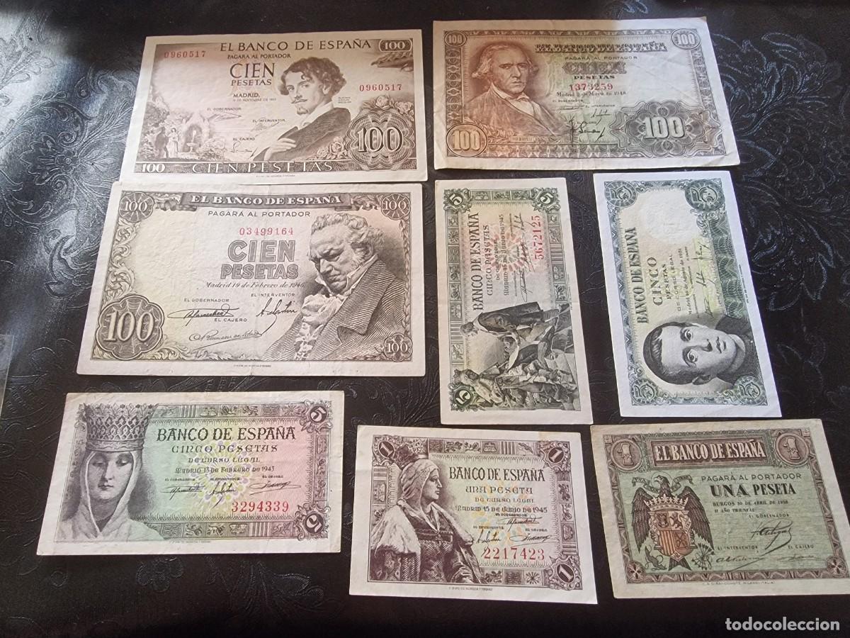 Billetes espa&ntilde;oles: LOTE 8 BILLETES 7 SIN SERIE 1 SERIE A |SOLO ACEPTO PAYPAL| BILLETE 1 5 100 PESETAS 1938 A 1965 LEER