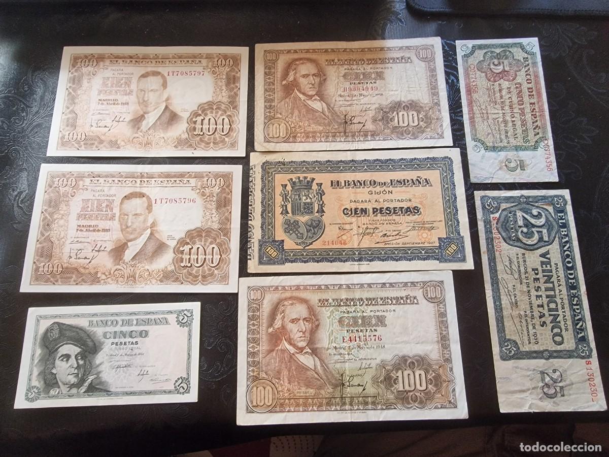 Billetes espa&ntilde;oles: Lote 8 Billetes Estado Espa&ntilde;ol y Gij&oacute;n|SOLO ACEPTO PAYPAL| BILLETE 5 a 100 PESETAS 1937 A 1953 LEER