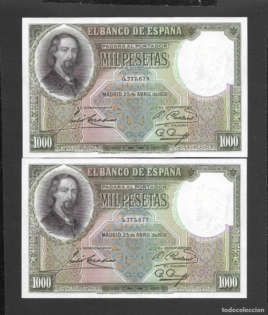 Billetes espa&ntilde;oles: PAREJA CORRELATIVA 1000 PESETAS 1931 SIN SERIE S/C
