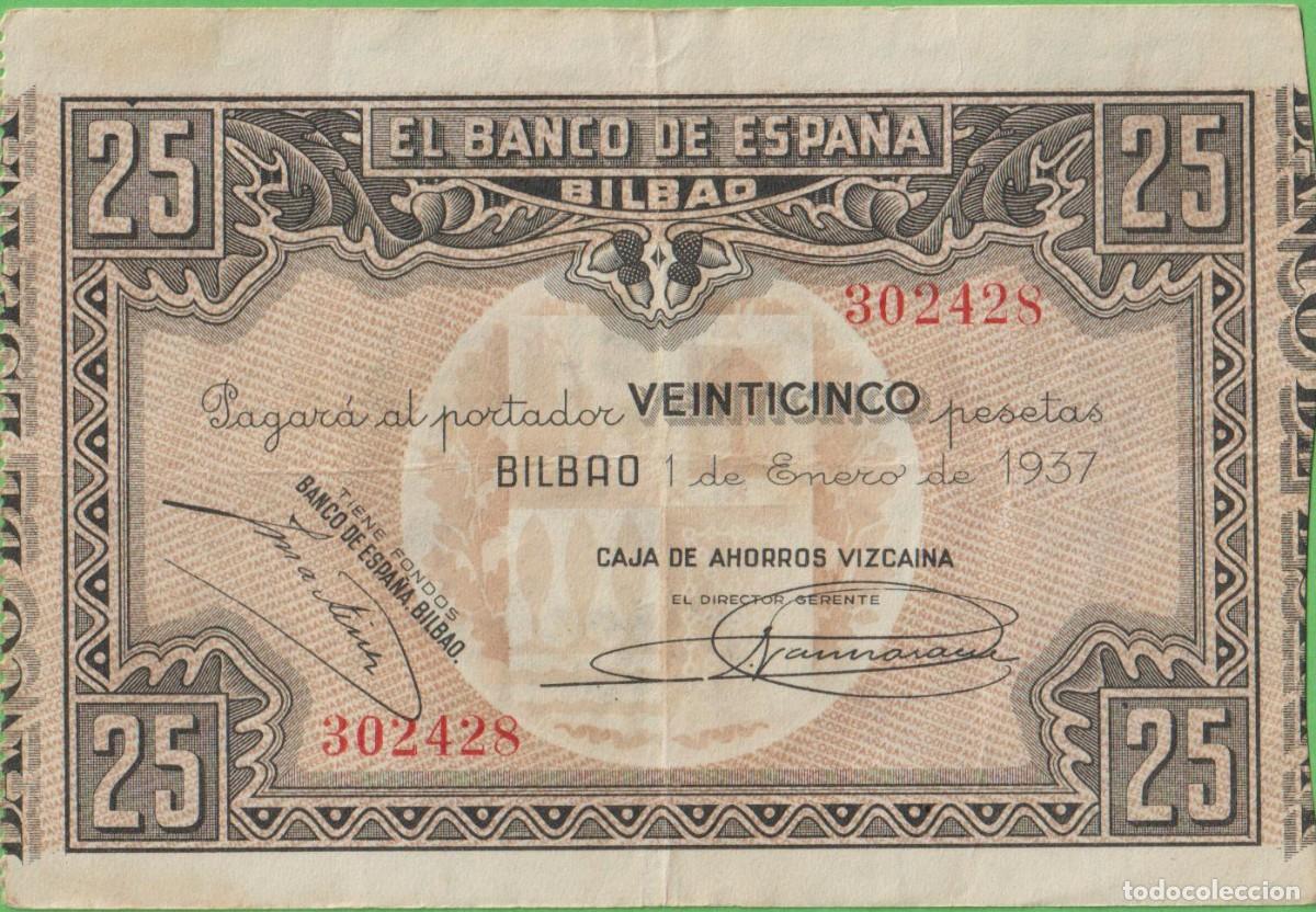 Billetes espa&ntilde;oles: BILLETES LOCALES - BILBAO 25 PESETAS 1937 - SIN SERIE - PG-398 (MBC)