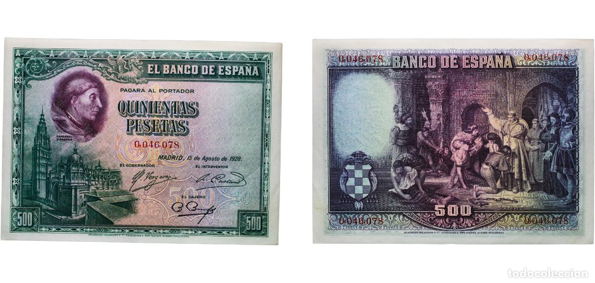 Billetes espa&ntilde;oles: Spain Kingdom 1928 500 Pesetas &rdquo;Small serial numbers.&rdquo; Paper (2000000) AU P 77a