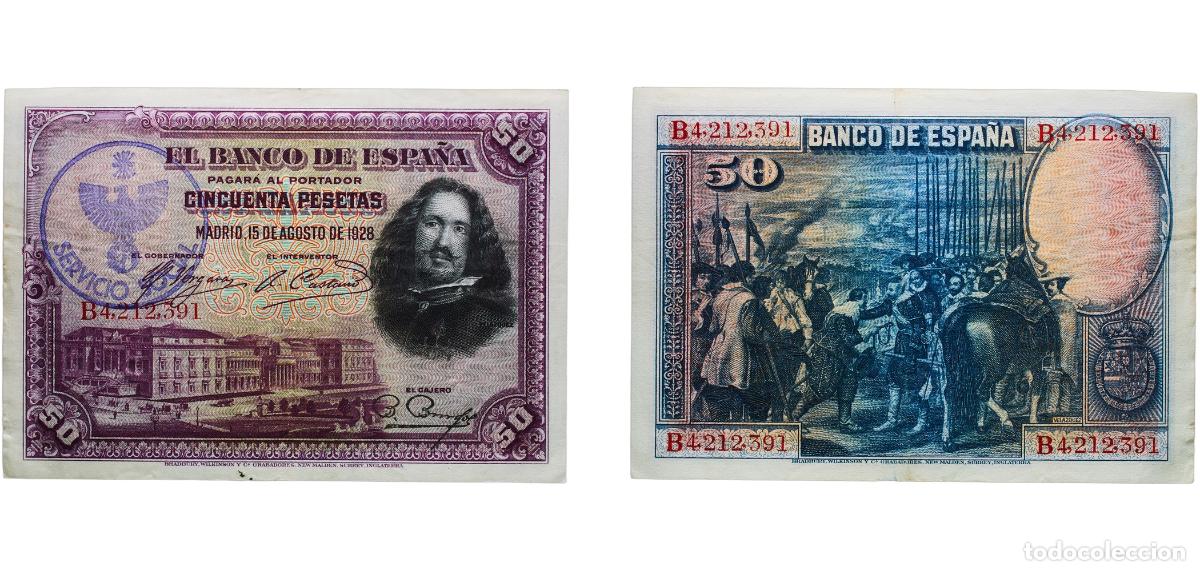 Billetes espa&ntilde;oles: Spain Kingdom 1928 50 Pesetas (Servicio Social) Paper XF P 75