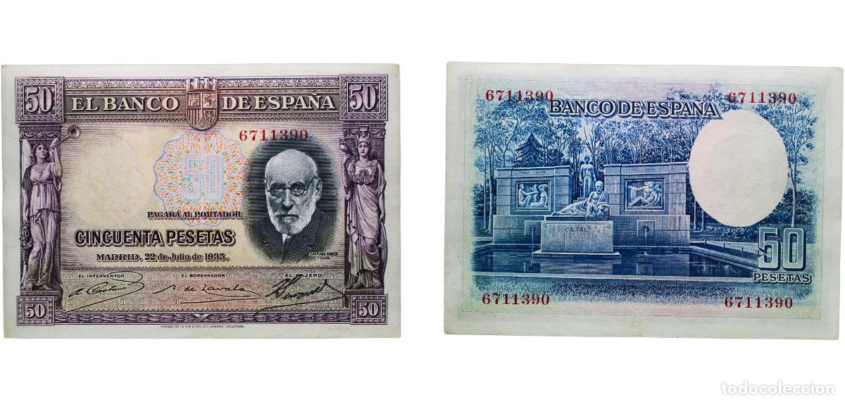 Billetes espa&ntilde;oles: Spain Second Republic 1935 50 Pesetas Paper (20000000) XF P 88a