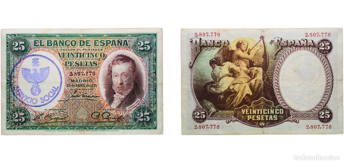 Billetes espa&ntilde;oles: Spain Second Republic 1931 25 Pesetas (Servicio Social) Paper (10000000) XF P 81