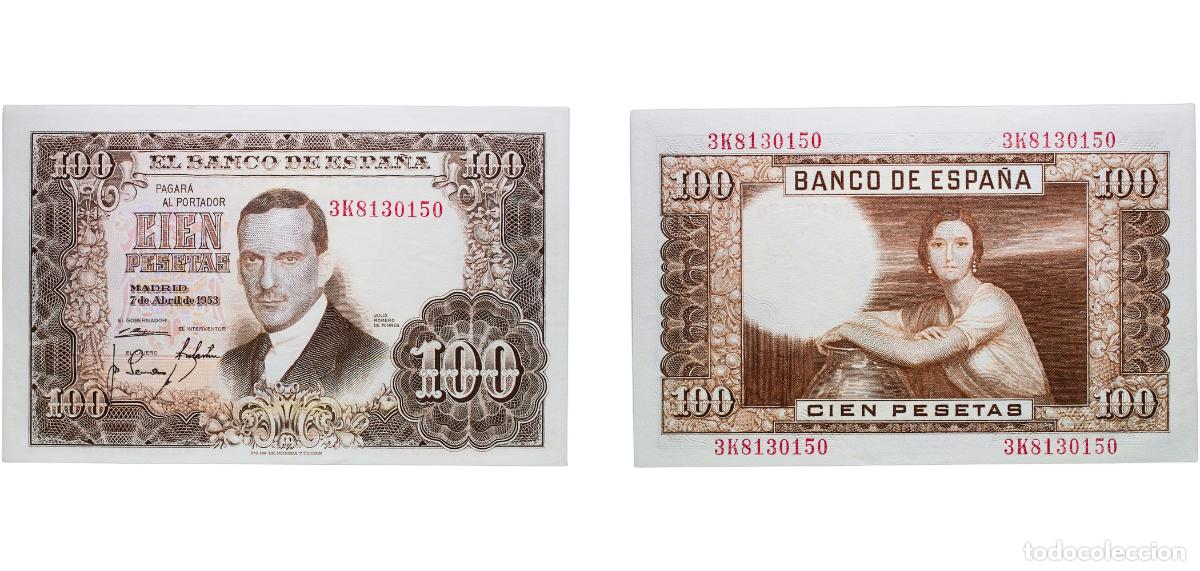 Billetes espa&ntilde;oles: Spain Kingdom 1953 100 Pesetas Paper AU P 145a.4