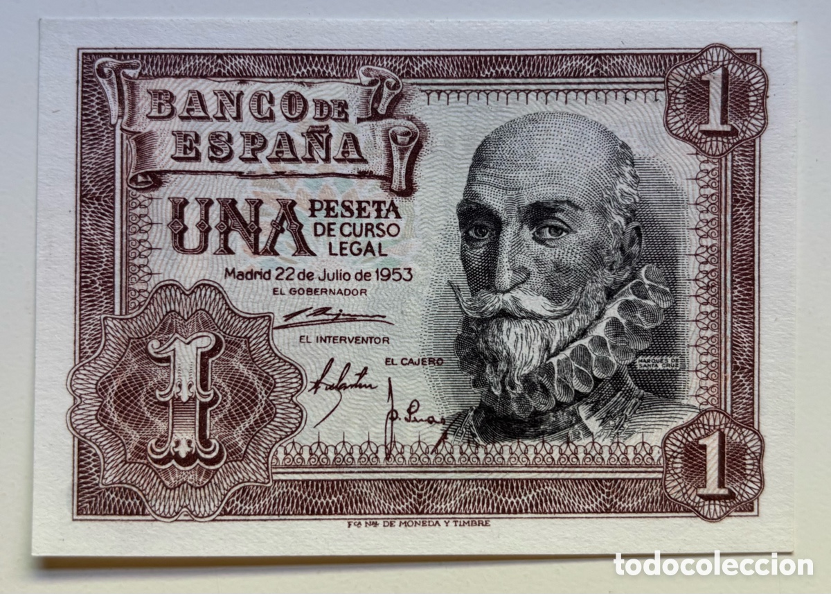 Billetes espa&ntilde;oles: Billete 1 Peseta 1953 SC. Santa Cruz