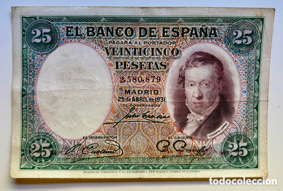 Billetes espa&ntilde;oles: Billete 25 Pesetas 1931. Republica