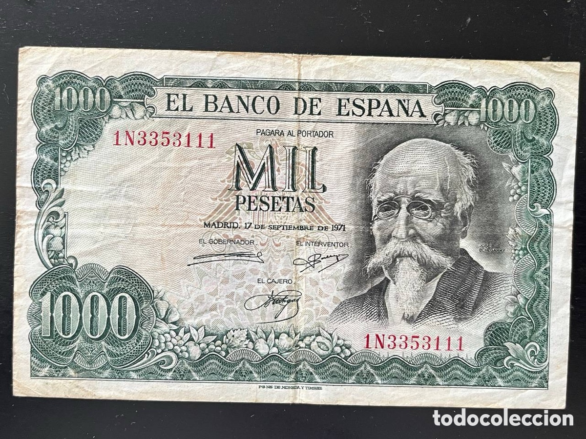 Billetes espa&ntilde;oles: 1000 pesetas 1971 jos&eacute; echegaray &ndash; serie 1N &ndash; banco de espa&ntilde;a