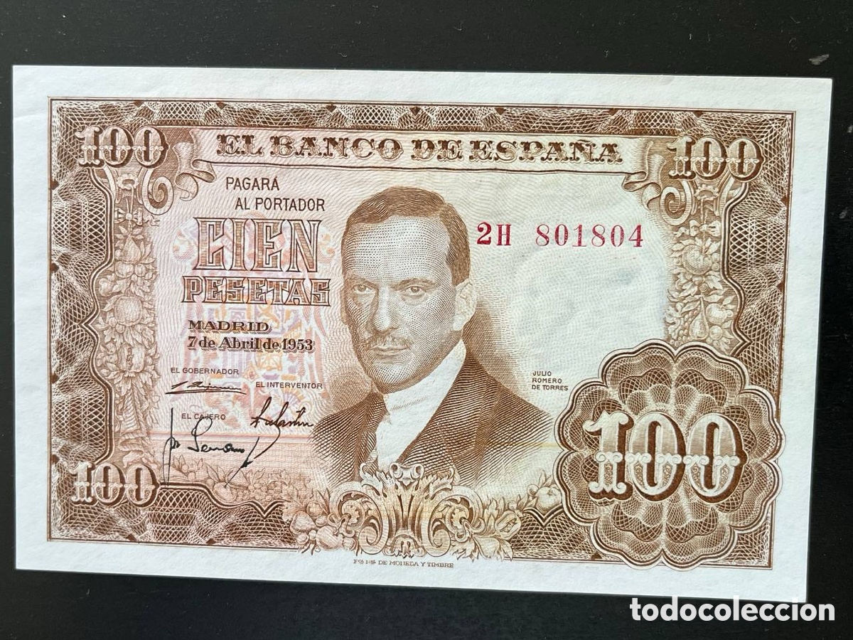Billetes espa&ntilde;oles: 100 pesetas 1953 julio romero de torres &ndash; serie 2H &ndash; SC&ndash; banco de espa&ntilde;a