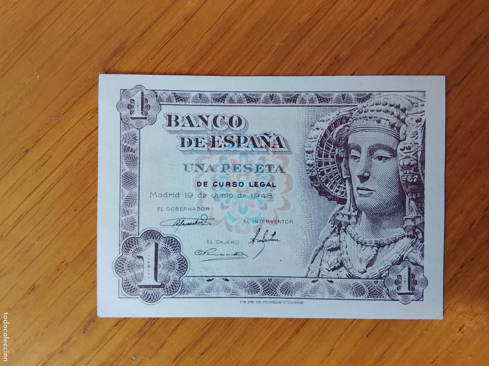 Billetes espa&ntilde;oles: 1 peseta de 1948 SC Dama de Elche