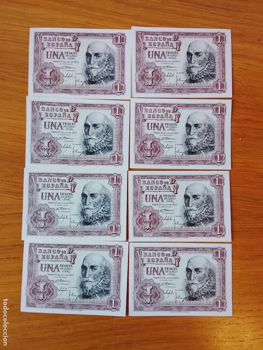Billetes espa&ntilde;oles: 1 peseta de 1953 SC 8 billetes correlativos