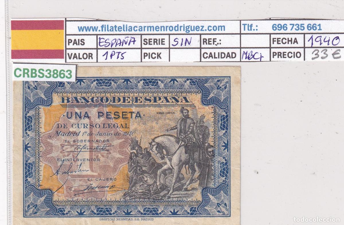 Notas espanholas: CRBS3863 BILLETE ESPA&Ntilde;A 1 PESETAS 1940 SIN SERIE MBC+