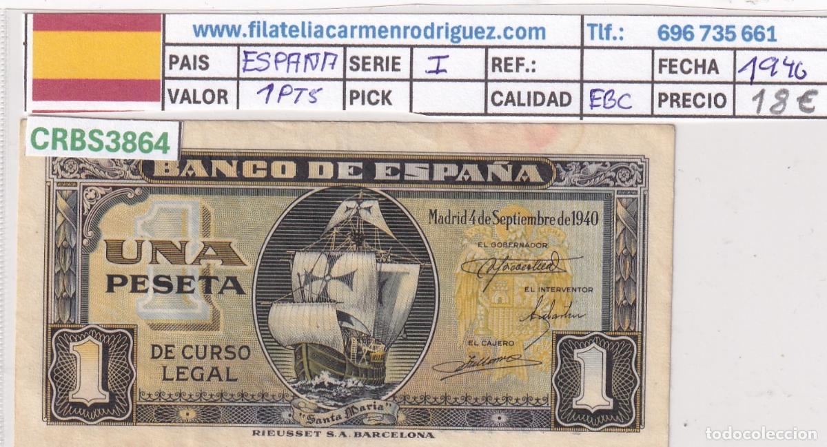 Notas espanholas: CRBS3864 BILLETE ESPA&Ntilde;A 1 PESETA 1940 SERIE I EBC