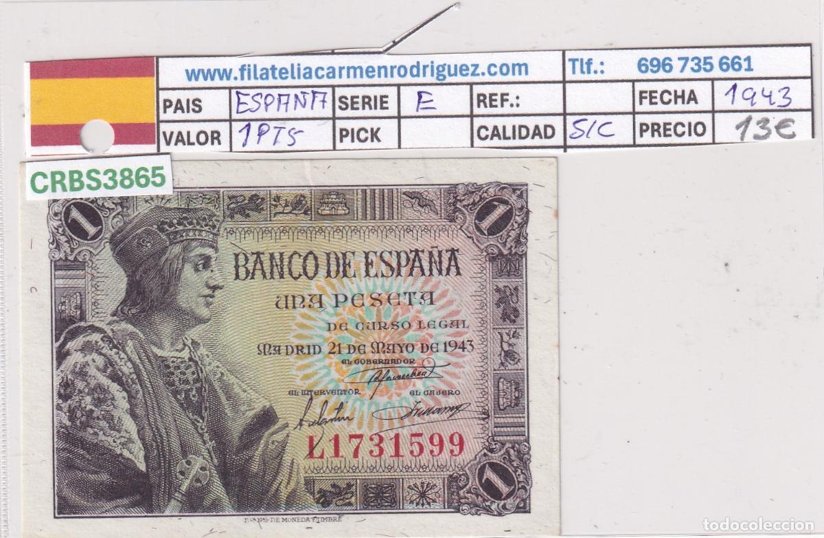 Notas espanholas: CRBS3865 BILLETE ESPA&Ntilde;A 1 PESETA 1943 SERIE E SIN CIRCULAR
