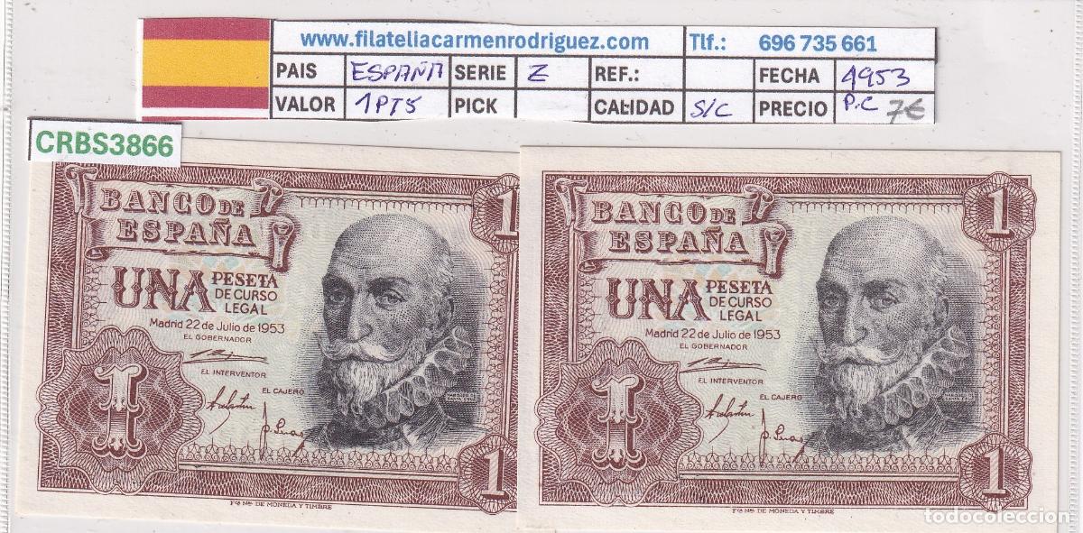 Notas espanholas: CRBS3866 BILLETES ESPA&Ntilde;A PAREJA CORRELATIVA 1 PESETA 1953 SERIE Z SIN CIRCULAR