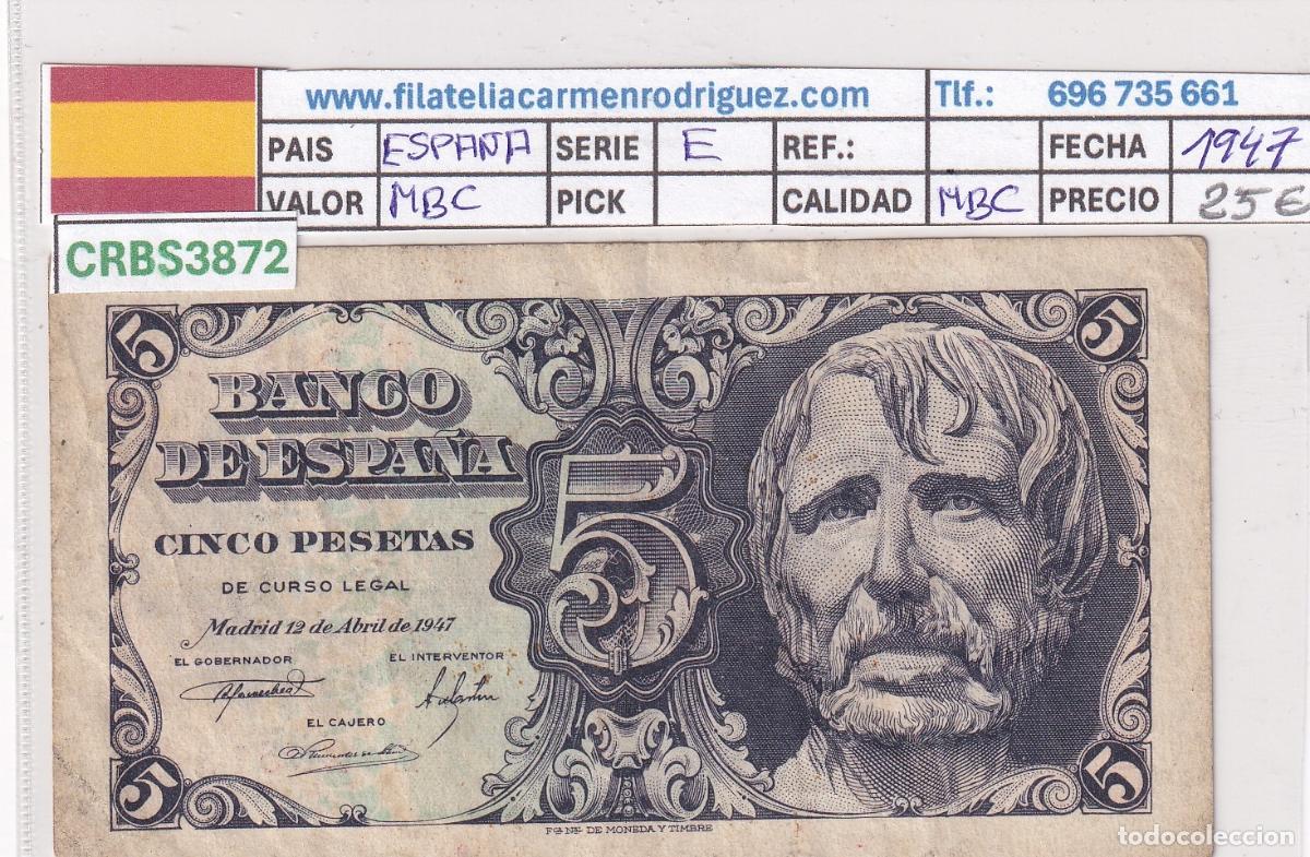 Notas espanholas: CRBS3872 BILLETE ESPA&Ntilde;A 5 PESETAS 1947 SERIE E MBC