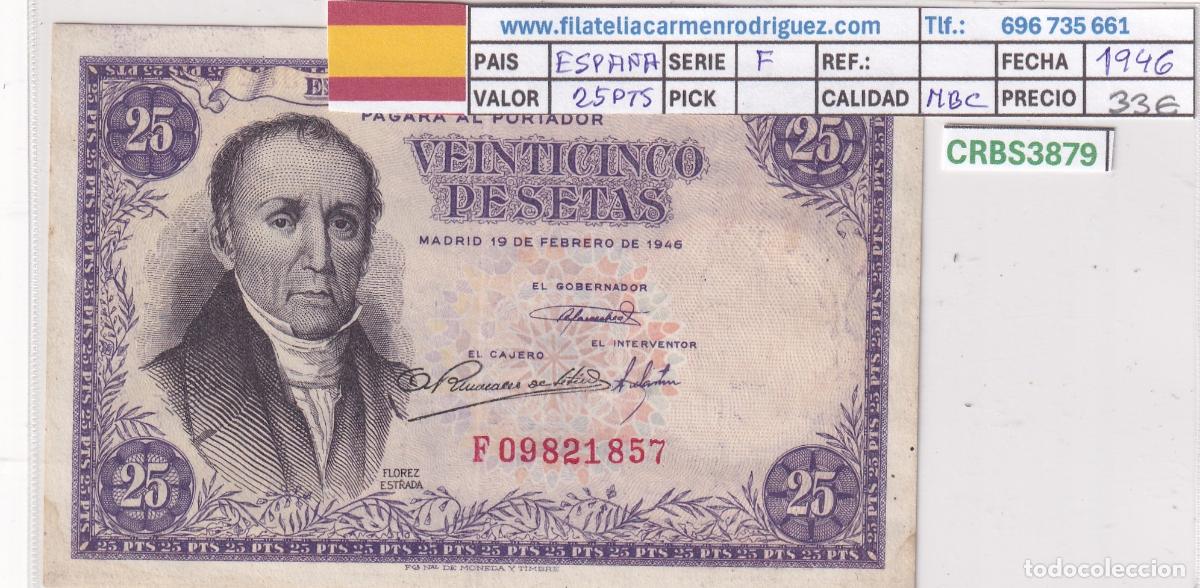 Billetes espa&ntilde;oles: CRBS3879 BILLETE ESPA&Ntilde;A 25 PESETAS 1946 SERIE F MBC