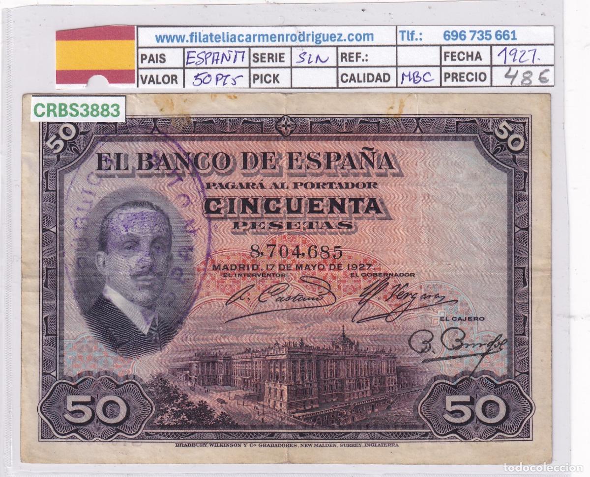 Billetes espa&ntilde;oles: CRBS3883 BILLETE ESPA&Ntilde;A 50 PESETAS 1927 SIN SERIE MBC