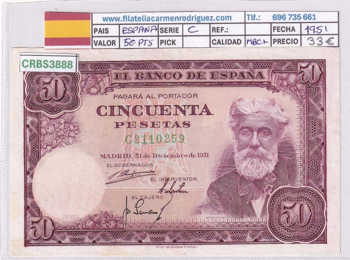 Billetes espa&ntilde;oles: CRBS3888 BILLETE ESPA&Ntilde;A 50 PESETAS 1951 SERIE C MBC+