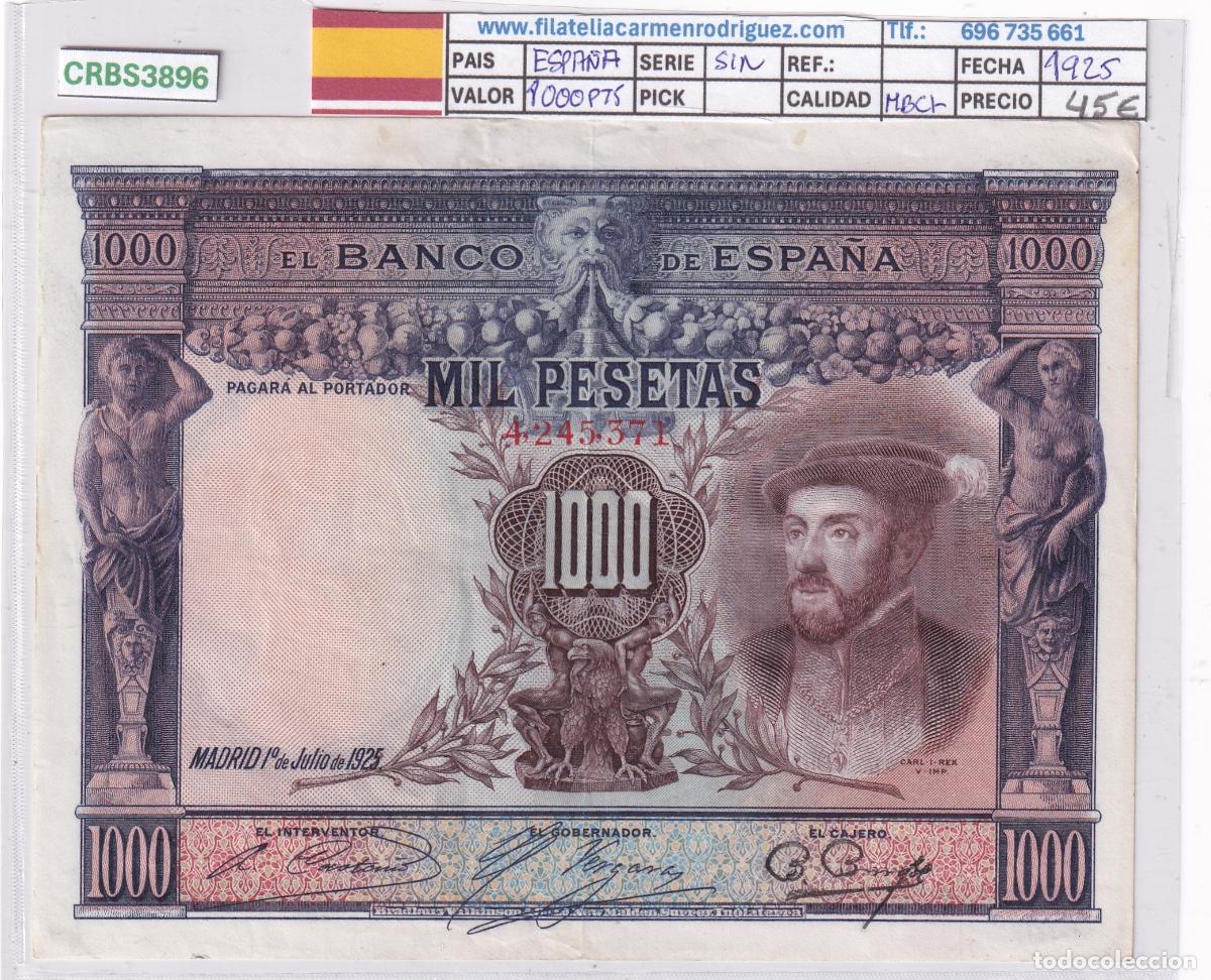 Billetes espa&ntilde;oles: CRBS3896 BILLETE ESPA&Ntilde;A 1000 PESETAS 1925 SIN SERIE MBC+