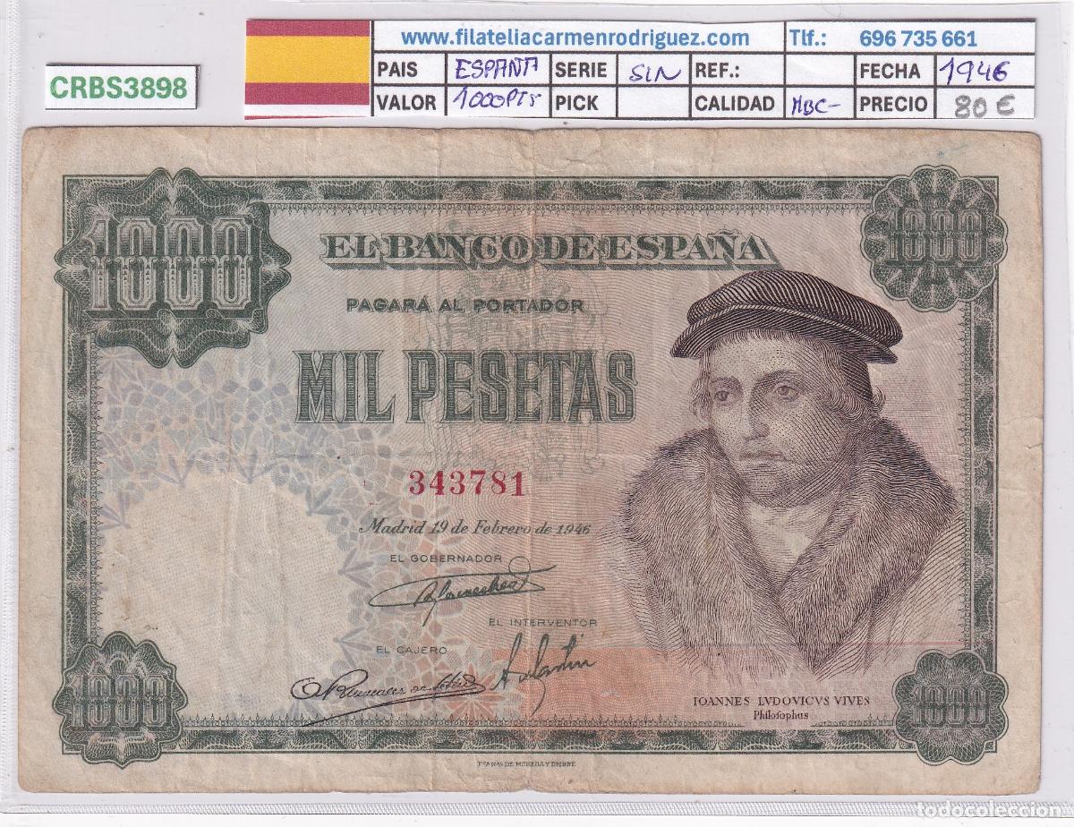 Billetes espa&ntilde;oles: CRBS3898 BILLETE ESPA&Ntilde;A 1000 PESETAS 1946 SIN SERIE MBC-