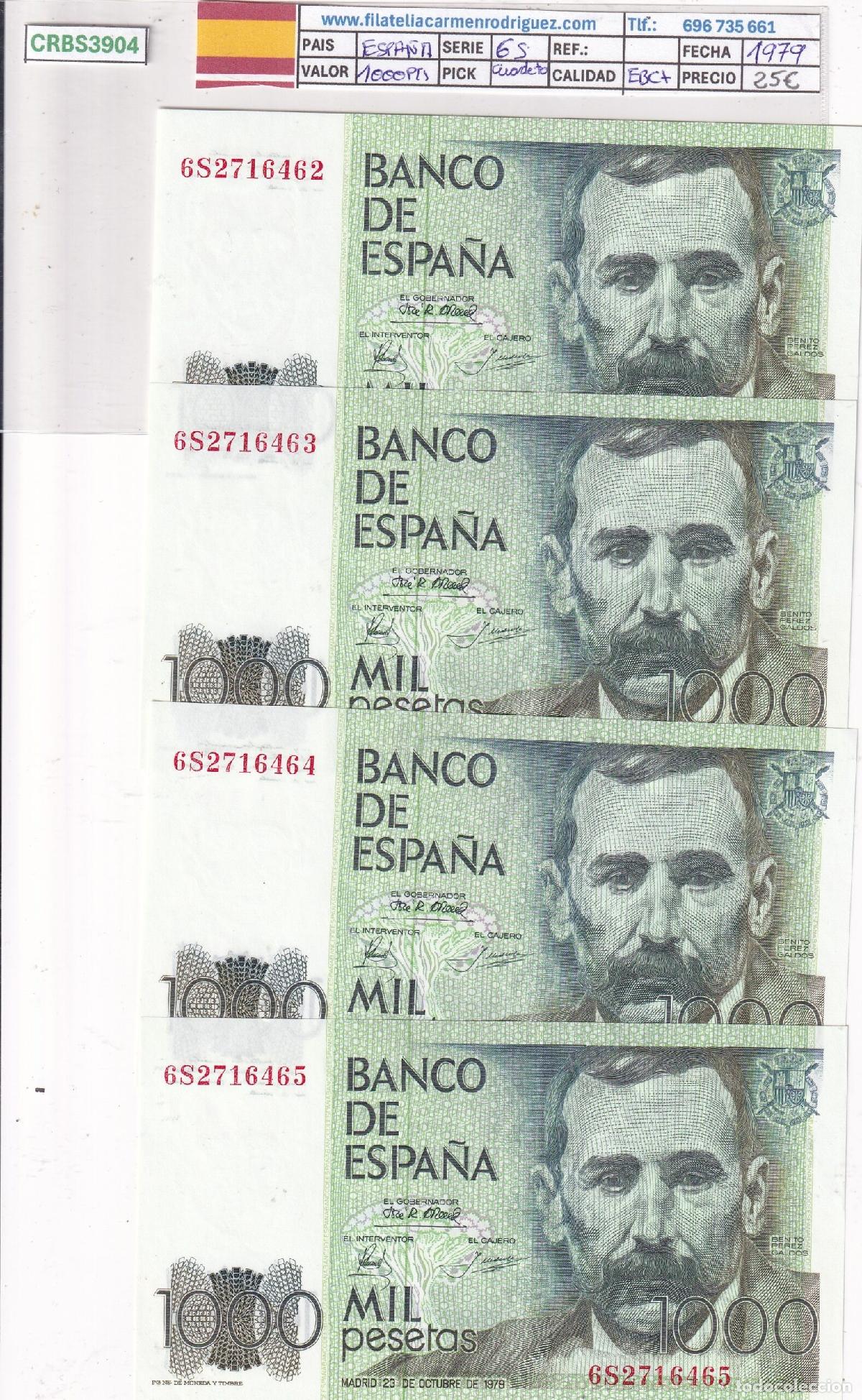 Billetes espa&ntilde;oles: CRBS3904 LOTE 4 BILLETES CORRELATIVOS ESPA&Ntilde;A 1000 PESETAS 1979 SERIE 6S EBC+