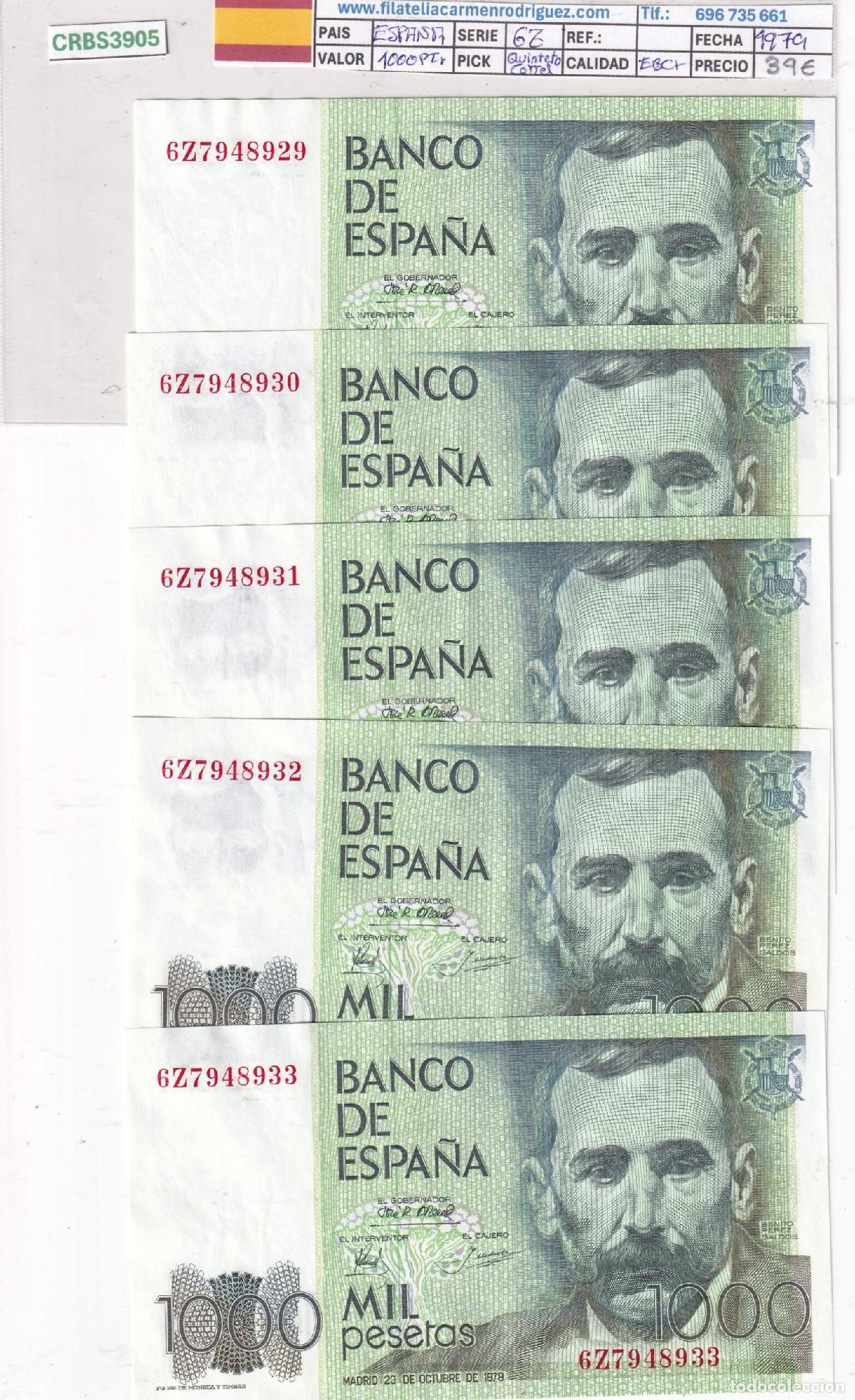 Billetes espa&ntilde;oles: CRBS3905 LOTE 5 BILLETES CORRELATIVOS ESPA&Ntilde;A 1000 PESETAS 1979 SERIE 6Z EBC+