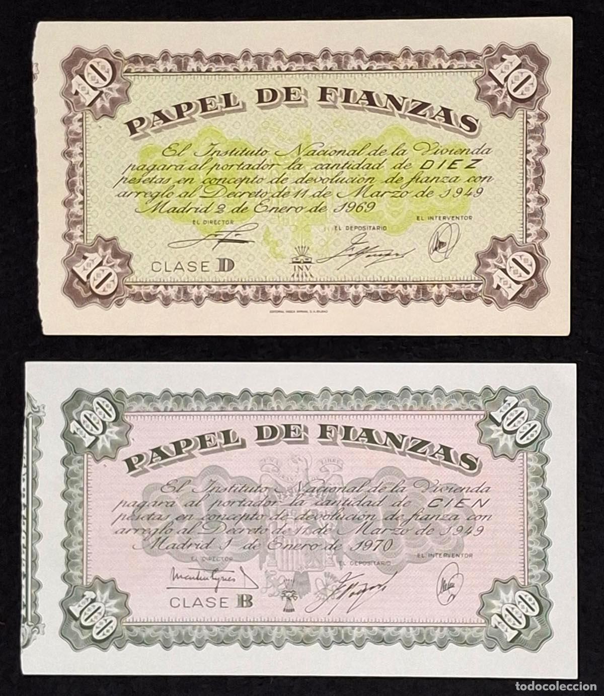 Billetes espa&ntilde;oles: 2 billetes Papel de Fianzas 1969, 10 y 100 pesetas
