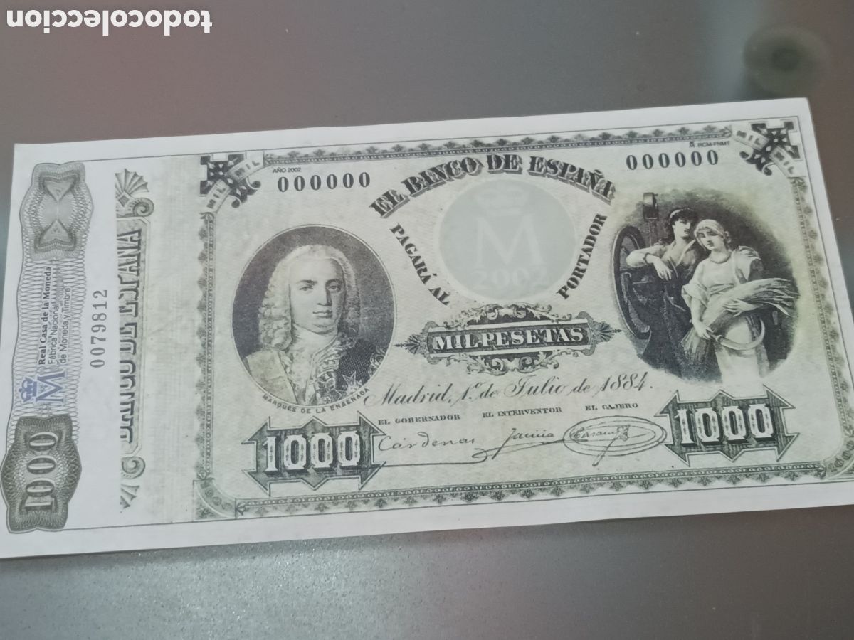 Billetes espa&ntilde;oles: REPLICA PERFECTA DE 1000 PESETAS DE LA REAL CASA DE MONEDA Y TIMBRE DE 1 DE JULIO DE 1884