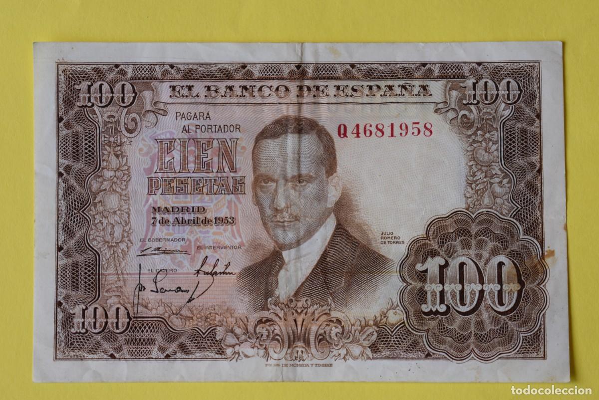 Billetes espa&ntilde;oles: Billete Espa&ntilde;a. 100 Pesetas. 1953. Julio Romero de Torres. Serie Q. Circulado