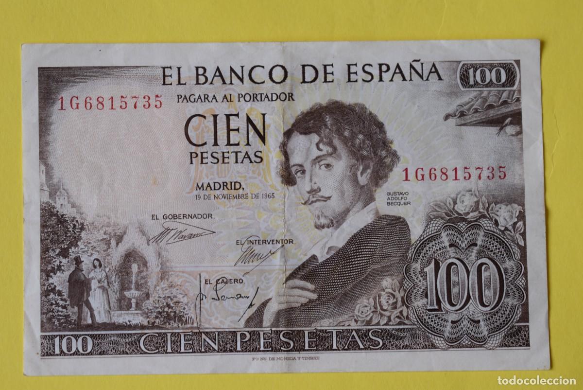 Billetes espa&ntilde;oles: Billete Espa&ntilde;a. 100 Pesetas. 1965. Gustavo Adolfo Becquer. Serie 1G. Circulado