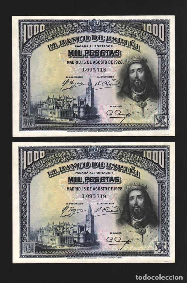 Billetes espa&ntilde;oles: PAREJA CONSECUTIVA EXCELENTES EBC+ |SOLO ACEPTO PAYPAL| BILLETE 1000 PESETAS 1928 LEER DESCRIPCION