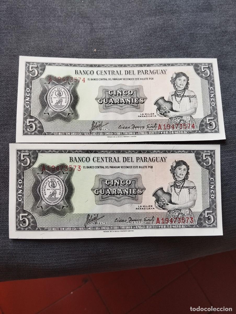 Billetes espa&ntilde;oles: PAREJA CORRELATIVA DE BILLETES DE 5 GUARANI SC DE PARAGUAY VER LAS FOTOS MIRAR TODOS MIS LOTES