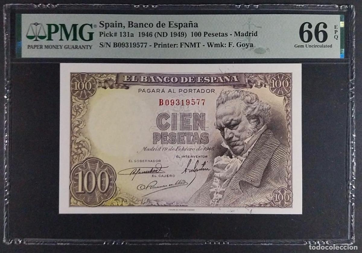 Billetes espa&ntilde;oles: PMG 100 PESETAS DE 1946 GOYA SERIE B PMG 66 EPQ CERTIFICADO SIN CIRCULAR