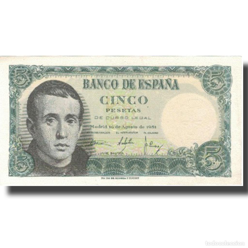 Billetes espa&ntilde;oles: [#805301] Billete, 5 Pesetas, 1951, Espa&ntilde;a, 1951-08-16, KM:140a, SC+
