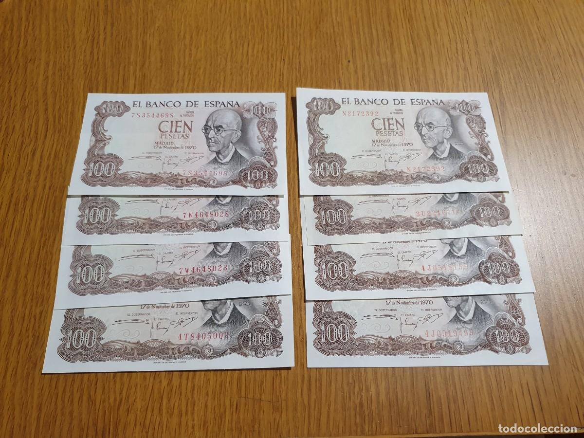 Billetes espa&ntilde;oles: 8 billetes de 100 pesetas 1970 SC plancha