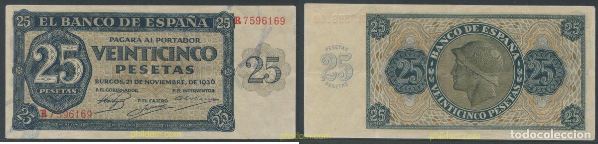 Billetes espa&ntilde;oles: 11255 ESPA&Ntilde;A 1936 ESPA&Ntilde;A 25 PESETAS 1936