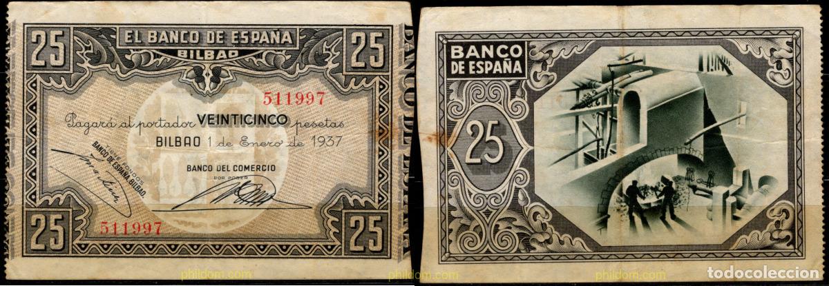 Billetes espa&ntilde;oles: 9410 ESPA&Ntilde;A 1937 BANCO DE ESPA&Ntilde;A (BILBAO) 25 PESETAS 1937