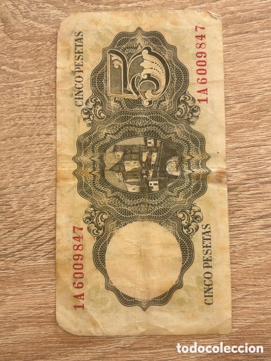 Billetes espa&ntilde;oles: Billete 5 pesetas 1951 - Foto 2