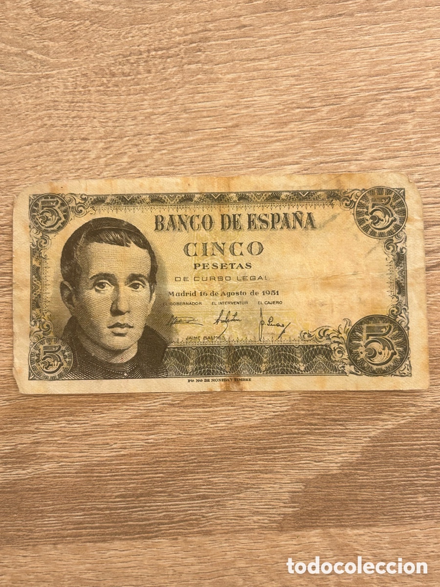 Billetes espa&ntilde;oles: Billete 5 pesetas 1951 - Foto 1