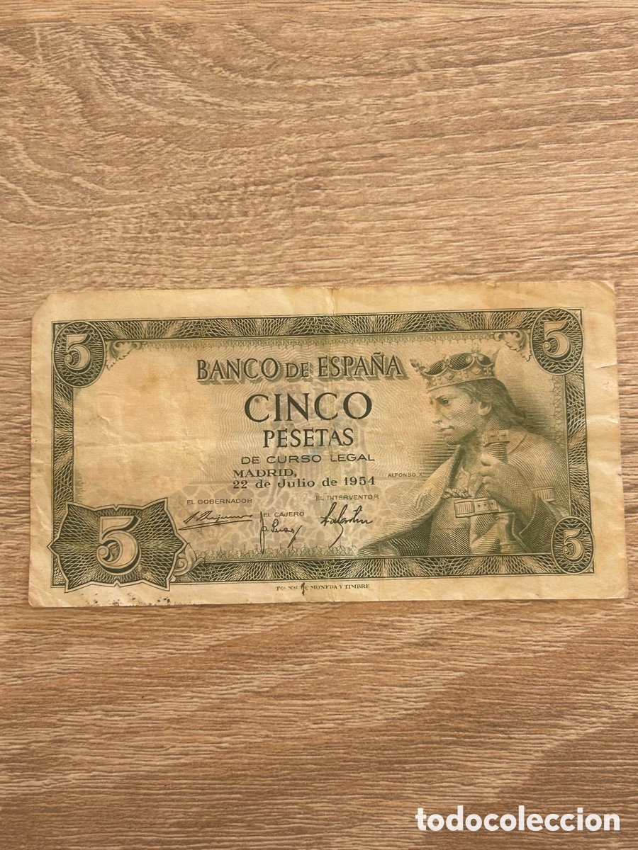 Billetes espa&ntilde;oles: Billete de 5 pesetas 1954