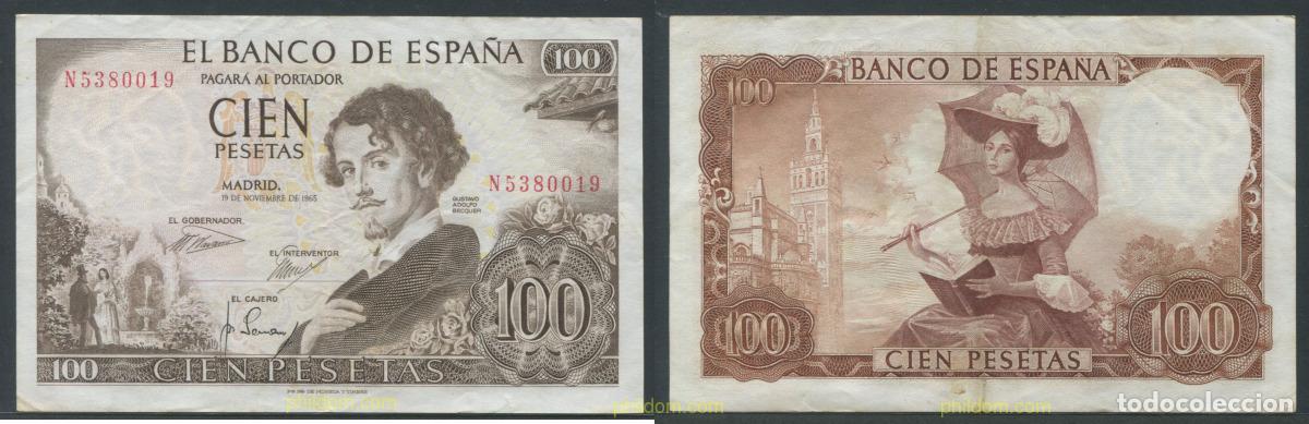 Billetes espa&ntilde;oles: 11268 ESPA&Ntilde;A 1965 100 Pesetas 19 de noviembre de 1965 - Gustavo Adolfo Becquer