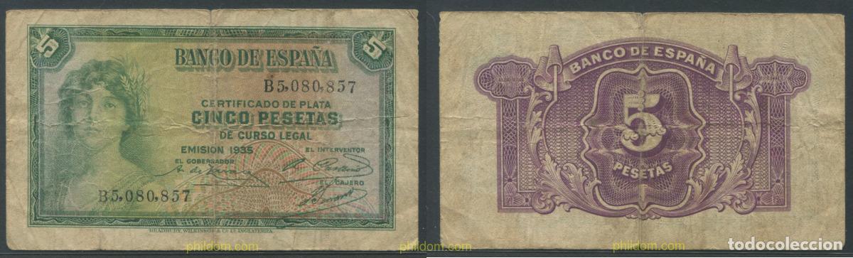 Billetes espa&ntilde;oles: 11264 ESPA&Ntilde;A 1935 ESPA&Ntilde;A 5 PESETAS 1935
