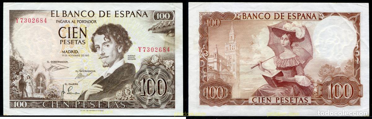 Billetes espa&ntilde;oles: 11261 ESPA&Ntilde;A 1965 100 Pesetas 19 de noviembre de 1965 - Gustavo Adolfo Becquer