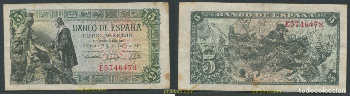 Billetes espa&ntilde;oles: 11280 ESPA&Ntilde;A 1945 5 Pesetas Estado espa&ntilde;ol 15 Junio de 1945