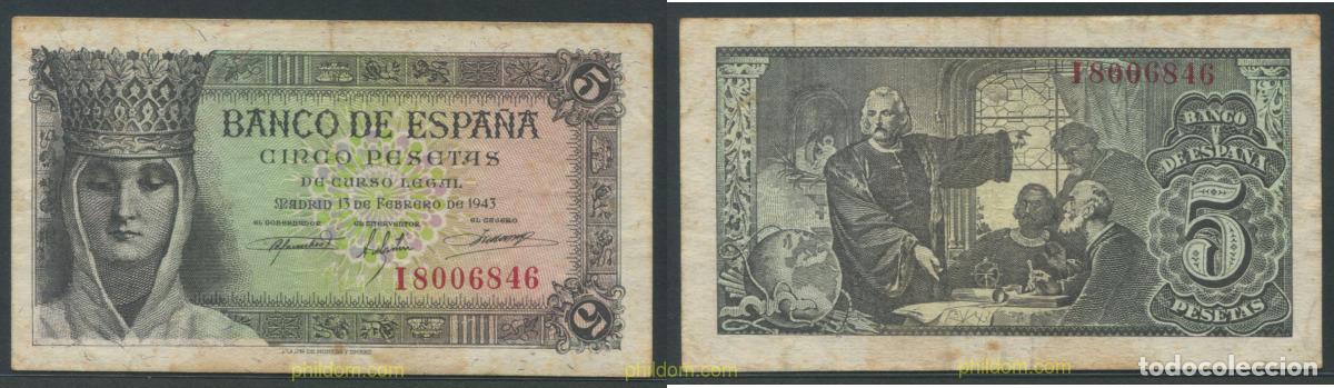 Billetes espa&ntilde;oles: 11282 ESPA&Ntilde;A 1943 5 Pesetas Estado espa&ntilde;ol 13 de febrero de 1943