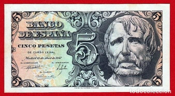 Billetes espa&ntilde;oles: 5 Pesetas, 1947 ''Seneca'' Serie A, EBC+