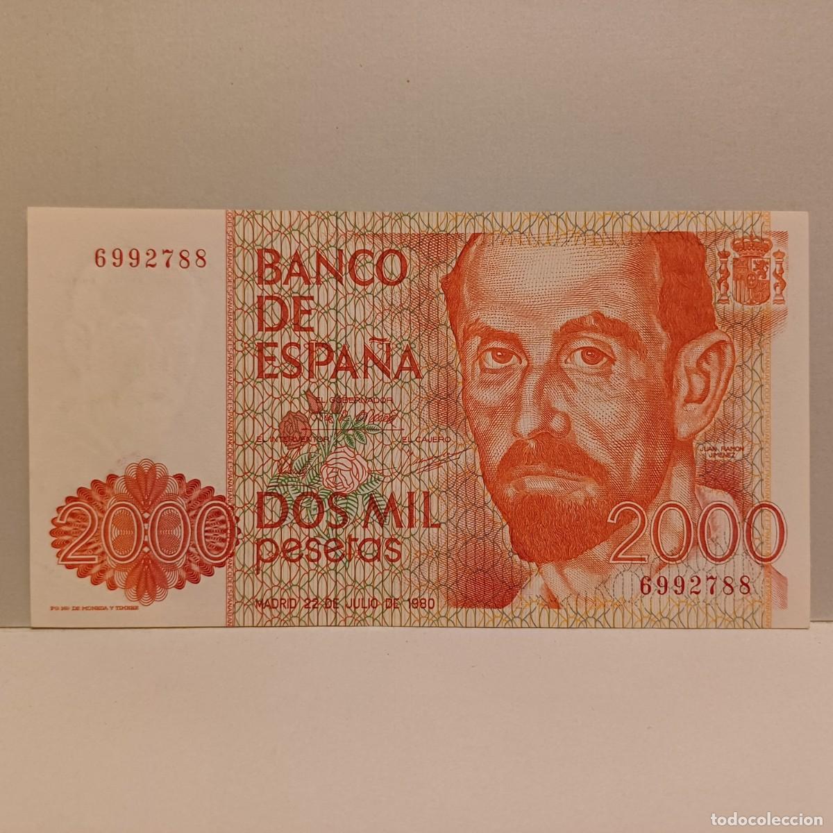Billetes espa&ntilde;oles: Billete de 2000 pesetas, 1980. Sin serie. SC