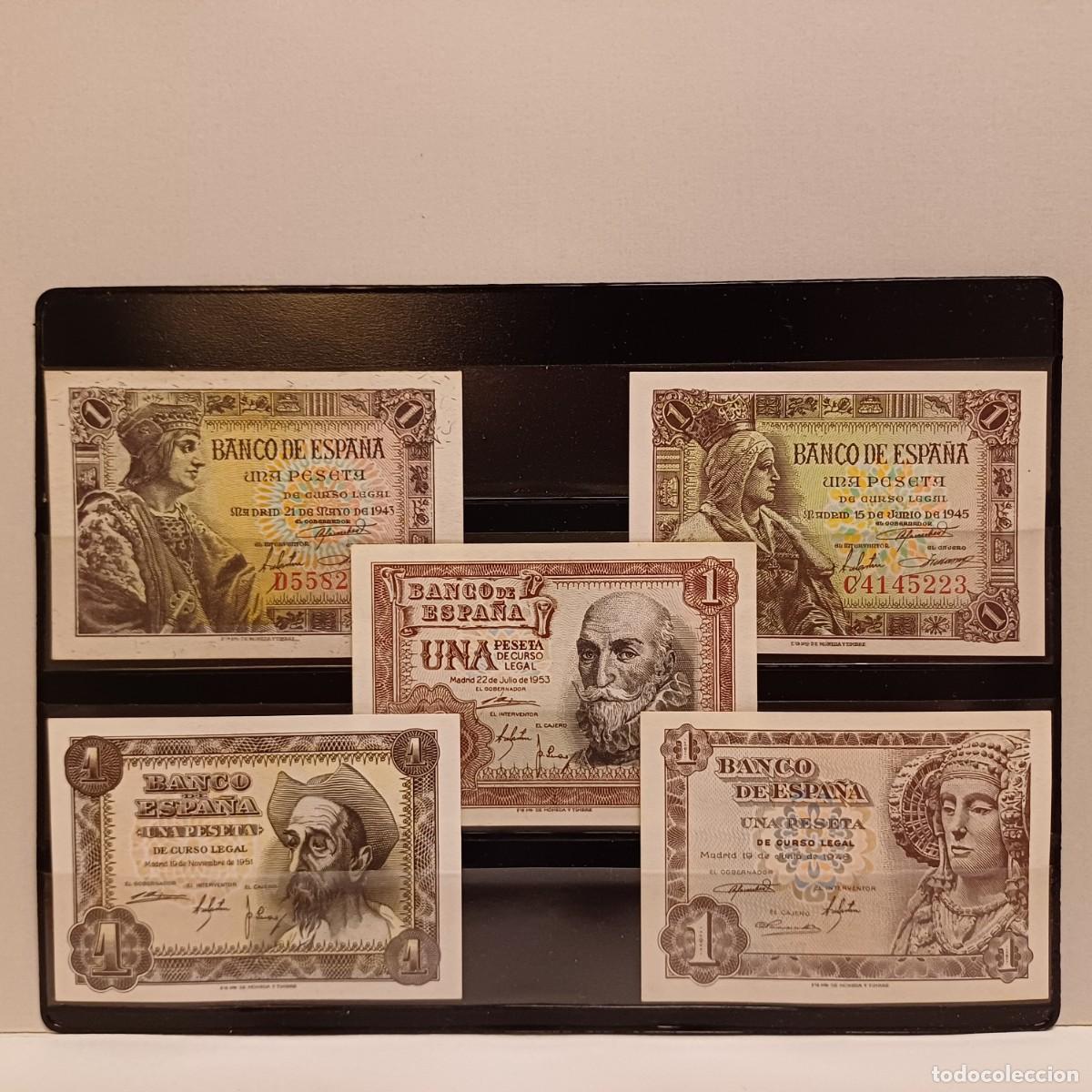 Billetes espa&ntilde;oles: 5 billetes de 1 peseta Banco de Espa&ntilde;a. SC